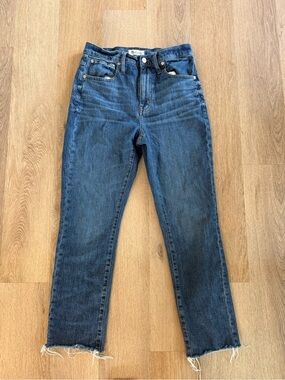 Madewell Dark Blue Straight Leg Jeans with Raw Hem